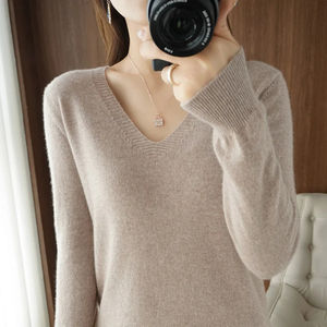 New Women's V-neck Pullover <b>Lace</b> Neck Design Casual Knitted Long Sleeve Women's Sweater Autumn And Winter - Product Image 6
