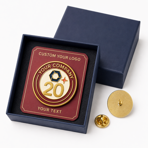 Badge d'entreprise personnalisé pour le 20e anniversaire, en alliage de zinc plaqué or, émail dur, emblème circulaire avec impression en relief - Product Image 3