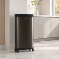 Poubelle à capteur d'induction 48L avec couvercle, alimentée par piles, rectangulaire, en acier inoxydable, anti-odeurs, pour cuisine, bureau, salle de bain