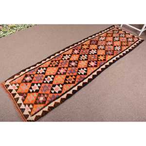 Vintage Kilim <b>Runner</b> <b>Rug</b> 2.5x8.5 ft (75x260 cm), Turkish Orange Patchwork Wool <b>Rug</b> - Product Image 2