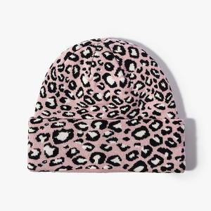 Gorro de punto de Jacquard de invierno de último estilo, gorro para exteriores, gorro frío cálido con estampado de leopardo, gorro jacquard con orejas gruesas - Product Image 1