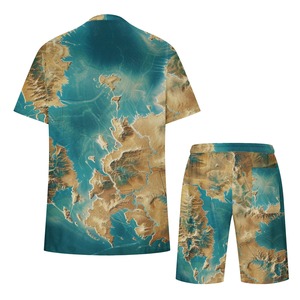 Vente en gros OEM personnalisé été couleur unie hommes chemise revers short à manches courtes sport décontracté été hommes deux pièces ensemble - Product Image 4