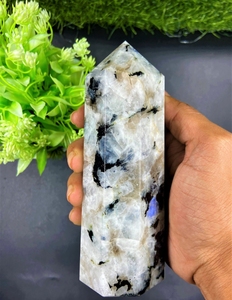 Tour de pierre de lune arc-en-ciel, pointe de cristal arc-en-ciel Obelisk naturel blanc bleu minéral guérison Chakra Quartz Reiki pierre Flashy - Product Image 3