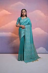 Vous cherchez la même couleur beau saree de créateur sur sari en soie banarasi de qualité supérieure avec pièce de chemisier non cousue - Product Image 4