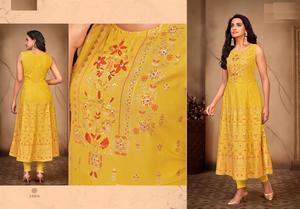 Designer Anarkali <b>Kurtis</b> in Heavy Viscous Rayon with Foil Print Fashionable Collection <b>for</b> <b>Women</b> - Product Image 3
