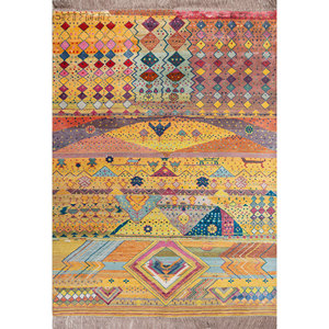 Tapis géométrique en laine, bambou et soie Freedom Manchaha Gold Style Classique 9x12 pour la maison et le couloir, noué à la main - Les-8335 - Product Image 1