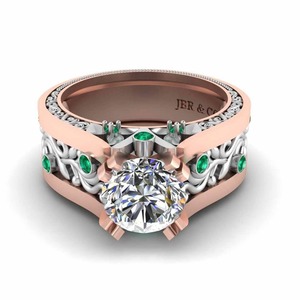 Anillo de Compromiso de Filigrana de Plata de Ley 925 Chapado en Oro Rosa con Diamante Redondo Personalizado para Mujer al Mejor Precio - Product Image 1