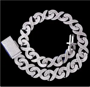 Fashion Design Wide Iced Out Moissanite Diamond Silver Cuban Link Chain Necklace Available at Wholesale Price
