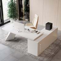 Escritorio ejecutivo de lujo moderno, muebles de negocios de madera en forma de L con cajones y estantes, muebles de oficina modulares