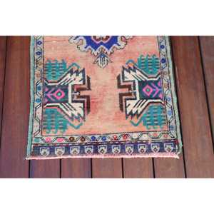 Vintage 1.5x3.1 ft Rug, Turkish Rug, <b>Red</b> Solid Rug <b>Wool</b> - Product Image 5