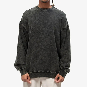 เสื้อสเวตเชิ้ตผู้ชายทรงหลวมแบบดรอปโชลเดอร์ ล้างสีแบบสโตนวอช ผ้าฝ้าย 100% คอกลมเรียบ ไม่มีลาย  รับสกรีนโลโก้ตามแบบ - Product Image 4
