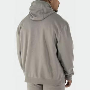 เสื้อฮู้ดขนแกะผ้าคอตตอนโพลีเอสเตอร์แบบมีซิปสีพื้นทรงโอเวอร์ไซส์ของผู้ชายปรับแต่งได้ - Product Image 2