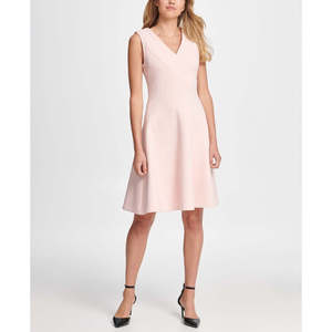 Abito DKNY da donna con scollo a V, vestibilità compressiva e gonna svasata, colore bianco cipria, taglia 14 - Comodo ed elegante - Product Image 1