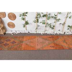 พรมตุรกีโบราณสีส้มสีเขียว2.7 x 12.3ft โบฮีเมียนคลาสสิกการออกแบบการเย็บปะติดปะต่อกันผ้าขนสัตว์ลาเท็กซ์สำหรับห้องนั่งเล่นห้องโถงใช้ - Product Image 2