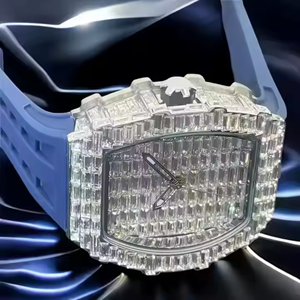 Montre Analogique de Luxe en Acier Inoxydable à Quartz Carré Baguette Moissanite Diamant Glacé Style Hip Hop Bijoux d'Affaires Sport Limité - Product Image 1