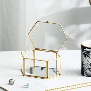 Boîte à bijoux en verre de forme géométrique, fabriquée en laiton et verre de haute qualité, pour la maison et l'organisation et la décoration des bijoux - Product Image 3