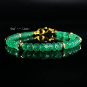 Natural Emerald Faceted <b>Beads</b> Classic Women's Delicate Green Gemstone Beaded <b>Bracelet</b> Jewelry Making Gift - Product Image 1