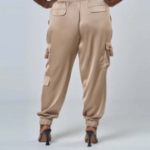Pantalon cargo en satin pour femme, meilleur fabricant, logo personnalisé, respirant, écologique, printemps, devant plat, haute qualité, jambe large - Product Image 5