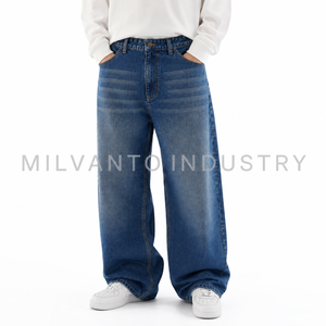 Jeans en denim 100% coton pour homme, coupe ample, jambe large, taille mi-haute, personnalisés |   Pantalon décontracté vintage streetwear hip-hop coupe ample - Product Image 3