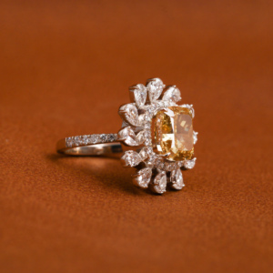 Custom Flower Shape Yellow <b>Cushion</b> Cut Lab Created Diamond Halo Setting 14KT Solid Gold Engagement Ring Luxurious Gift for Women - Product Image 5
