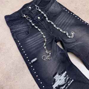 Pantalones Vaqueros Negros con Pedrería, Estilo Urbano, Corte Holgado, Brillantes, Jeans de Moda para Hombre, Casuales, Pierna Ancha, Personalizados, al por Mayor - Product Image 4