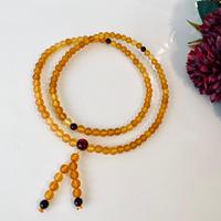 Collier de prière bouddhiste en ambre beurré, Mala en ambre baltique naturel 108 perles ; Bijoux unisexe, colliers religieux perlés de forme ronde