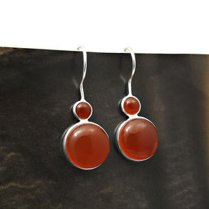 ต่างหูระย้าหินคาร์เนเลี่ยนสีเงินแท้925คุณภาพสูงต่างหูทรงกลมแบบห้อยสำหรับเครื่องประดับทำมือของเธอเป็นของขวัญแต่งงาน - Product Image 1