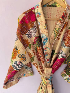 เสื้อคลุมกิโมโนผ้าฝ้ายแท้พร้อมเข็มขัดผูกสำหรับผู้หญิงผ้าชั้นที่สวมใส่สบายและระบายอากาศได้ดีสำหรับการพักผ่อนในสภาพอากาศหนาวเย็น - Product Image 3