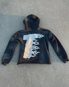 Haute qualité hiver Street Wear 400gsm fermeture éclair lavage à l'acide ourlet brut recadrée en détresse broderie Patch à capuche hommes - Product Image 2