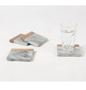 Dessous de verre en marbre et bois Dessous de verre personnalisés Pendaison de crémaillère pour table Tasses et porte-boissons stylés - Product Image 1