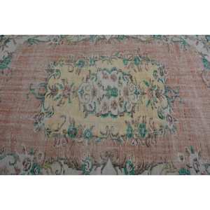 Tapis Turc Vintage 5.7 X 9.2ft Orange Vert Patchwork Design Laine Tissage Plat Technique Latex pour Décorations de Salon - Product Image 5