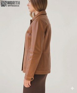 Dernière conception de veste pour femmes sur mesure Veste en cuir véritable de haute qualité pour dames élégantes Nouvelle mode Couleur unie personnalisée - Product Image 3