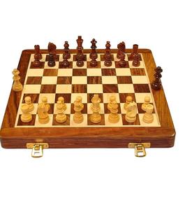 Handmade Magnetic Wooden <b>Folding</b> Metal <b>Chess</b> Set with Extra Queens & Storage for Chessmen - Product Image 1