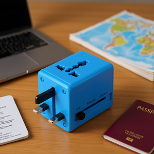 Blue <b>Universal</b> Travel <b>Adapter</b> with Built-In USB Charger for USA UK AU - Product Image 3