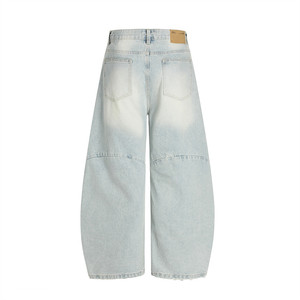 กางเกงยีนส์ทรงขาบานสไตล์วินเทจฟอกสี สำหรับผู้ชาย ผลิตโดยผู้ผลิตตามสั่ง กางเกงผ้าฝ้ายทรงตรงหลวมสไตล์แฟชั่นแบบดิสเทรส - Product Image 3