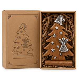 Décoration de Noël en bois en gros, ornements de table artisanaux pour Noël, ange argenté, étoile, chapeau de Père Noël, boîte cadeau, décoration intérieure - Product Image 5