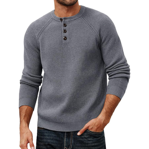 Pull en maille gaufré décontracté pour homme, personnalisé, en coton biologique respirant, anti-froissement, col rond, boutonné, texturé, style Henley - Product Image 4