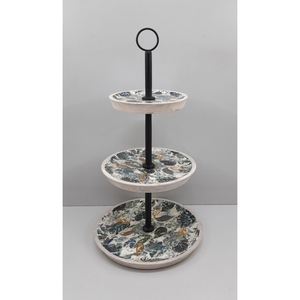 Soporte redondo de 3 niveles de madera de mango para pasteles, estilo INS de lujo, soporte de exhibición para bodas/fiestas de cumpleaños, hecho a mano a granel con acabado esmaltado - Product Image 1