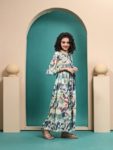 Nouveautés VESTA EXPORTS Ensemble de vêtements décontractés pour filles, manches asymétriques, tissu denim, dupatta imprimé en mousseline, lavable - Product Image 5