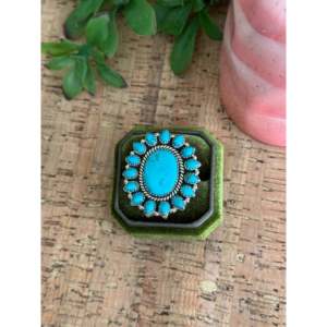 Bague ajustable en argent sterling avec turquoise Kingman faite à la main du sud-ouest, style bohème - Product Image 1