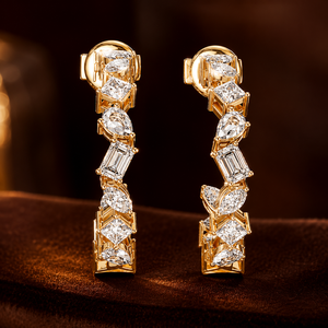 18K <b>Solid</b> Gold Multi Shape Lab Grown Diamond Inside <b>Hoop</b> <b>Earrings</b> E VVS Secure Screw Back Open <b>Hoops</b> <b>Earrings</b> Wholesale Jewelry - Product Image 1