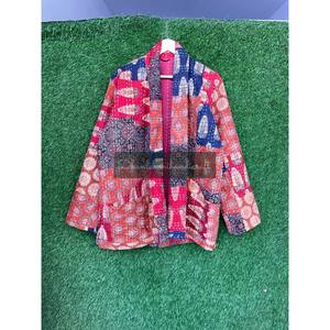 Wholesale Unisex Quilted Floral Kantha Jacket Hand-Stitched Cotton Woven Winter Coat Embroidery Sustainable <b>Belt</b> Plus Size - Product Image 2