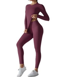 Ensemble de yoga 2 pièces pour femme grande taille, respirant, écologique, de haute qualité, à manches longues, effet push-up, vente en gros - Product Image 6