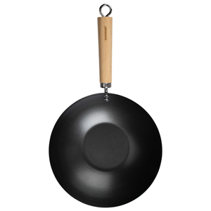 Padella per Wok in acciaio commerciale con manico in legno 26cm di diametro in stile cinese Design a nido d'ape per cucina a induzione a Gas coperchio in vetro - Product Image 5