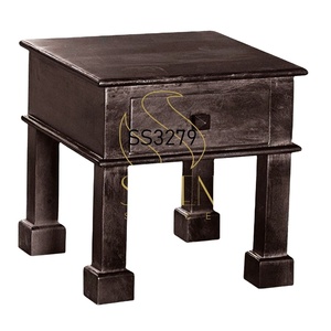 SUREN SPACE Indian Designer Solid Wood Modern Design Walnut Color Handcrafted Storage Nightstand Bedroom Home Use Hotels - Product Image 1