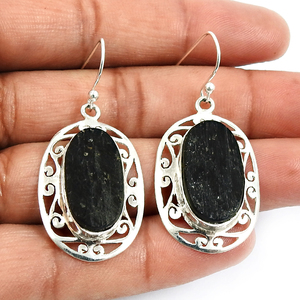 Natural <b>Black</b> Tourmaline Healing Gemstone 925 Sterling Silver Oval Shape Dangle Earrings Bohemian Handmade Jewelry Wholesalers - Product Image 2