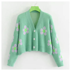 Cárdigan de Punto de Lana con Estampado Jacquard Informal para Mujer, Cómodo, con Apliques de Logotipo de Fraternidad o Hermandad, Decoración con Botones - Product Image 1