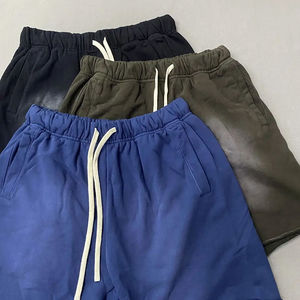 Personalizado de los hombres de lavado ácido Vintage Jogger Shorts Hot Pattern algodón Raw Hem Terry Sweat Pants Plain Streetwear Bleach Shorts - Product Image 3