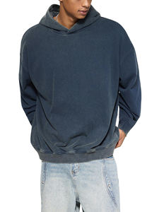 Sweat-shirt à capuche en coton classique pour homme, confortable, pull-over vintage, lavage délavé, bleu foncé, coupe ample, streetwear - Product Image 6