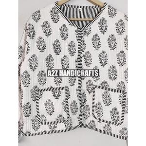 แจ็คเก็ตบุสองชั้นสีขาวสำหรับฤดูหนาวเสื้อโค้ทแฟชั่นสำหรับผู้หญิงเสื้อโค้ทกันหนาวแจ็คเก็ตลายทางเสื้อโค้ทตกแต่งด้วยมือ - Product Image 4